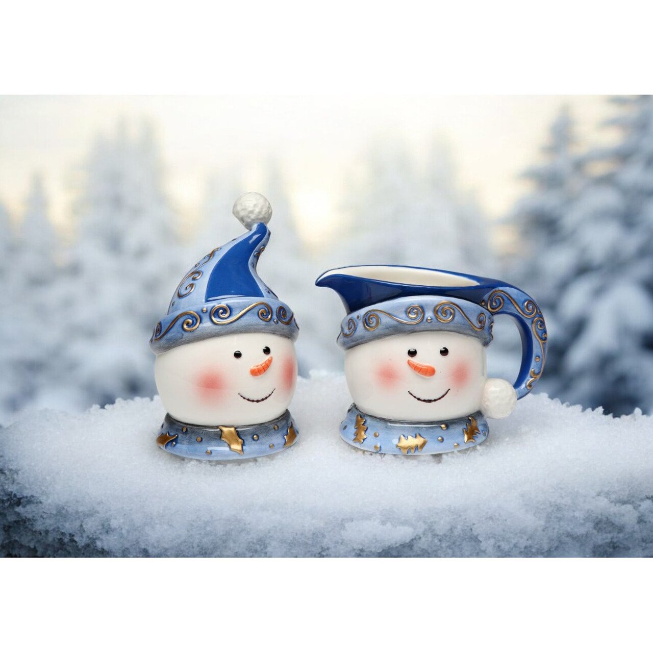 Ceramic Snowman Sugar And Creamer Set 5 Inch Christmas Hot Cocoa